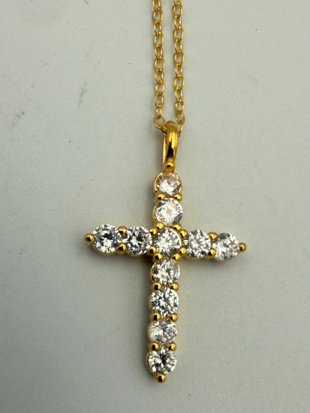 VIOLE GRACE Gold Over S925 Silver Cubic Zirconia Cross Pendant Necklace
